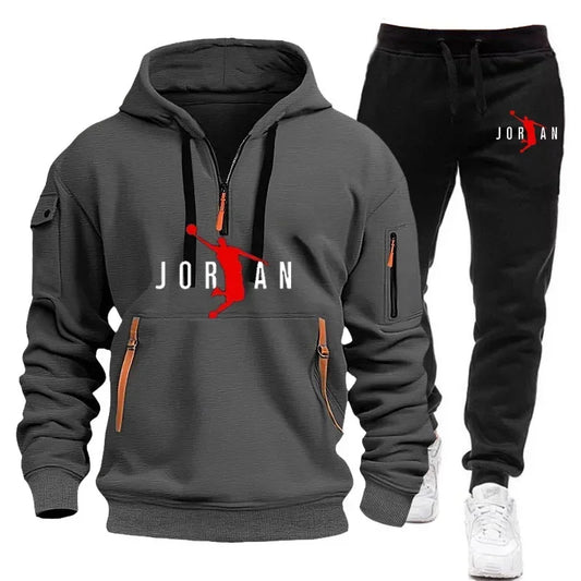 The new men's sportswear set for autumn and winter 2025, featuring an outdoor casual and fashionable jogging pullover and trouse