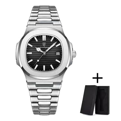 POEDAGAR Luxury Watch Business 50 ATM Waterproof Male Clock Luminous Date Stainless Steel Square Quartz Men Watches reloj hombre