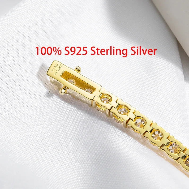 Smyoue 18k Gold Plated Moissanite Tennis Bracelet for Women 3/4/5mm Classic 925 Sterling Silver Certified Bracelet for Men Chain