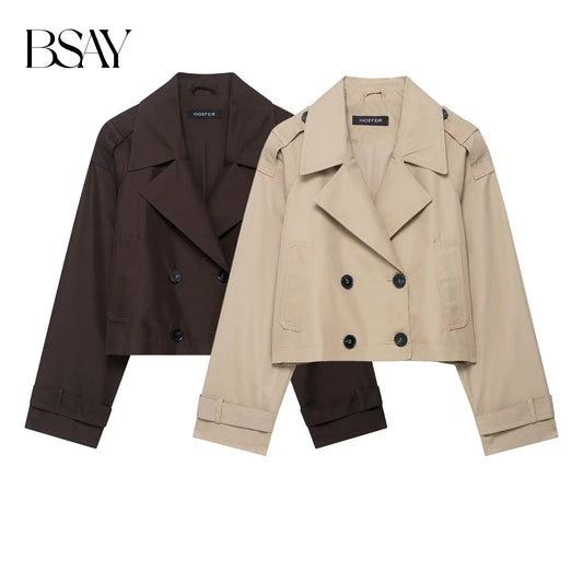 BSAY Fashion Versatile Collar Minimally Double breasted Women's Autumn New Collection 2025 Classic Long Short Windbreaker Coat