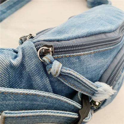 Denim Zipper Waist Packs 2025 Hot Selling Nylon Solid Color Neutral Style Casual Chest Bag Soft Versatile Simple Crossbody Bag