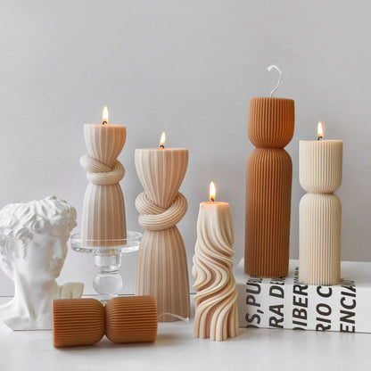 Striped Cylinder Aroma Candle Silicone Mold DIY Pillar Plaster Resin Ornaments Mould Handmade Soy Wax Candles Making Supplies