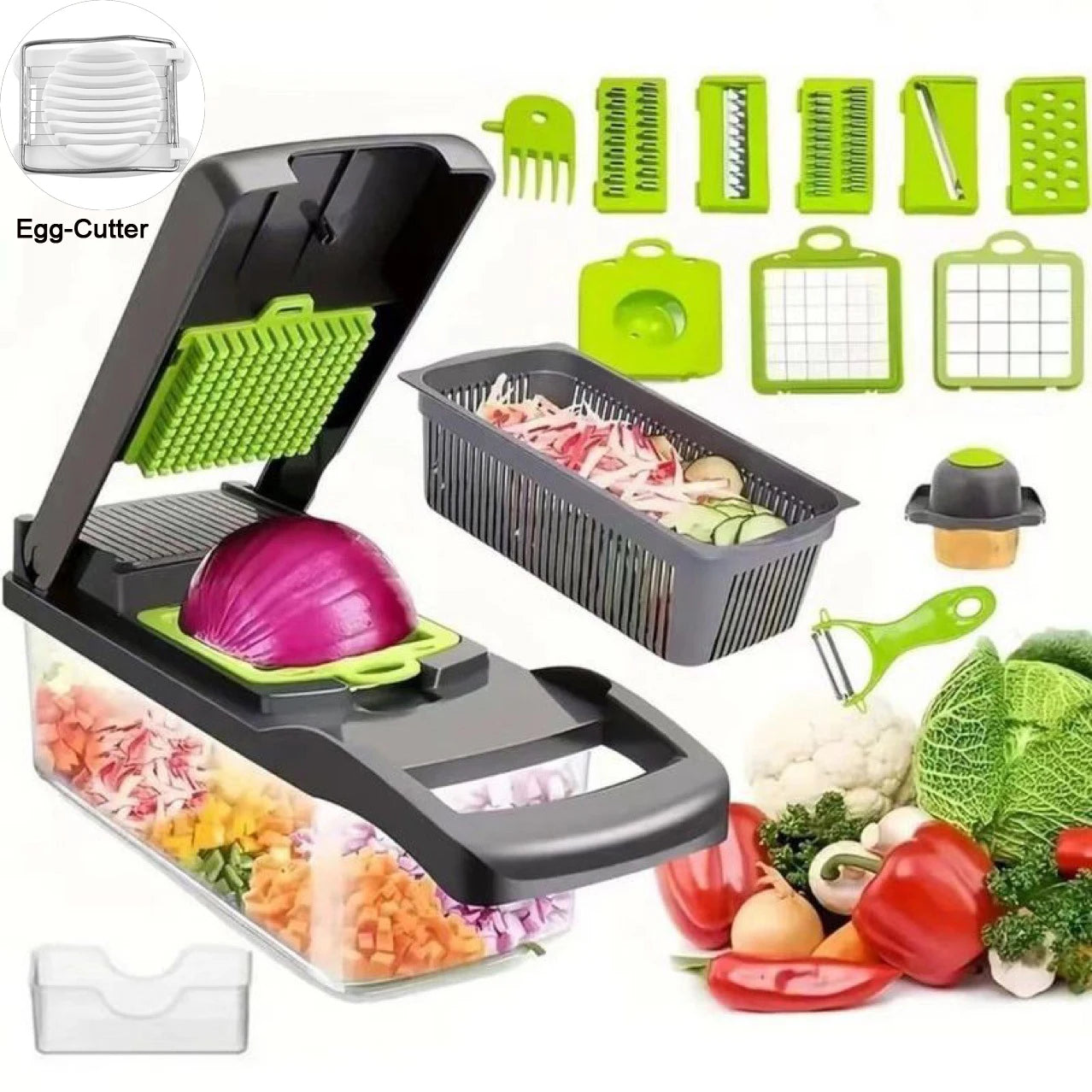 12/22 in 1 Multifunctional Vegetable Cutter Manual Food Chopper Potato Shredder Vegetable Slicer with Container Kitchen Gadget