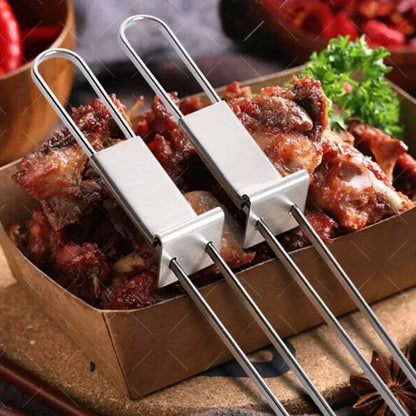 1PC Stainless Steel Double Needle Barbecue Skewers with Self Push Plate Barbecue Forks Outdoor Home BBQ Accessories Picnic
