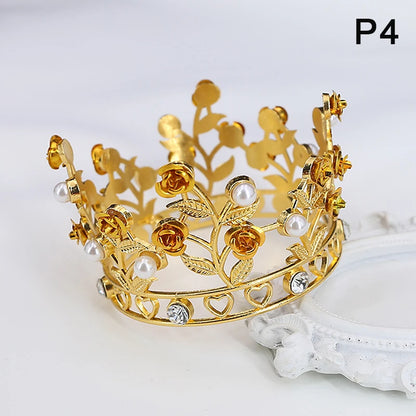 Luxury Flower Crown Small Tiaras For Doll Diadem Girls Birthday Bridal Wedding Hair Jewelry Prom Crown Cake Topper Ornaments