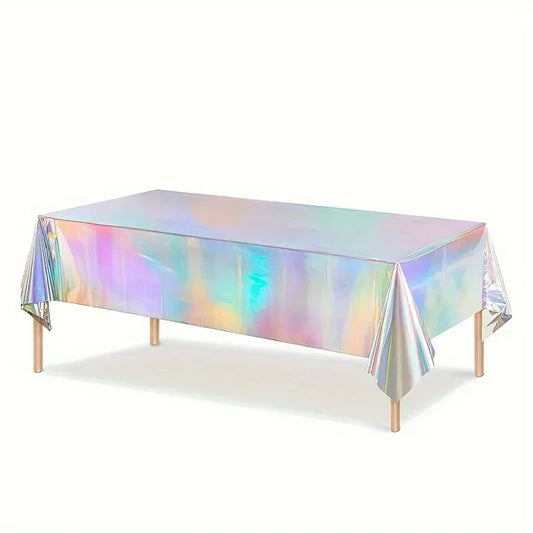 Disposable Shimmering Laser Rainbow Tablecloth Aluminum Film Tablecloth Decor for Birthday Wedding Parties Festive Supplies