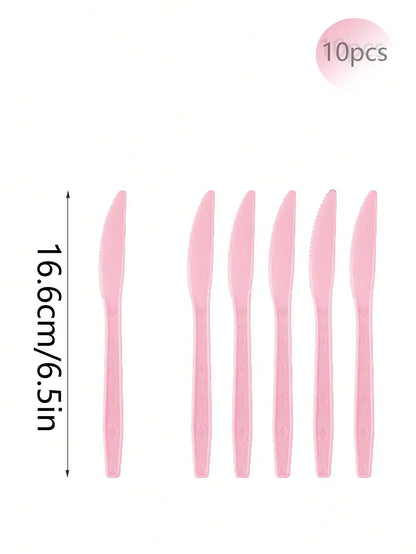 Pink Party Supplies Set Include Paper Plastic Spoons Forks Knives 9/7 Inch Disposable Dinner Dessert Plates