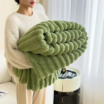Imitation Rabbit Velvet Spring Autumn Warm Blankets or Blanket and Pillowcase Soft Fluffy Warmth Throw Blankets for Sofa Napping