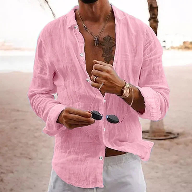 2025 Men's Cotton Linen Shirts Top Simple Laple Solid  Man Shirts Tops Comfortable Loose Casual Holiday Shirts for Men Blouses