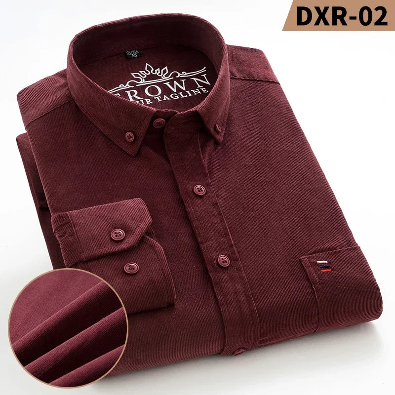 2023 Cotton Corduroy Autumn Winter Long Sleeve Regular Fit Mens Casual Shirt Warm Solid Men's Shirts With Pokets