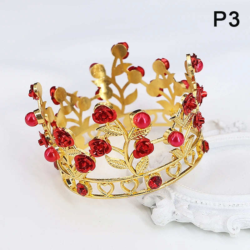 Luxury Flower Crown Small Tiaras For Doll Diadem Girls Birthday Bridal Wedding Hair Jewelry Prom Crown Cake Topper Ornaments