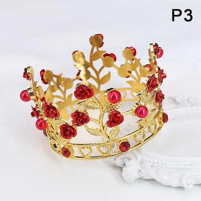 Luxury Flower Crown Small Tiaras For Doll Diadem Girls Birthday Bridal Wedding Hair Jewelry Prom Crown Cake Topper Ornaments