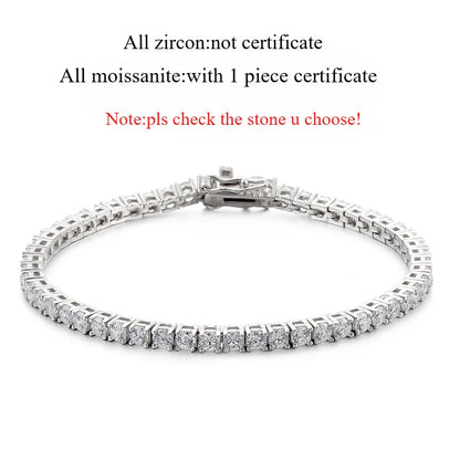 Smyoue 18k Gold Plated Moissanite Tennis Bracelet for Women 3/4/5mm Classic 925 Sterling Silver Certified Bracelet for Men Chain