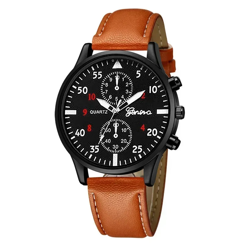 4/2/1pcs New Men Sports Watches Set Man Business Quartz Wristwatch Luxury Brown Leather Bracelet Men Casual Clock Watch（No Box）