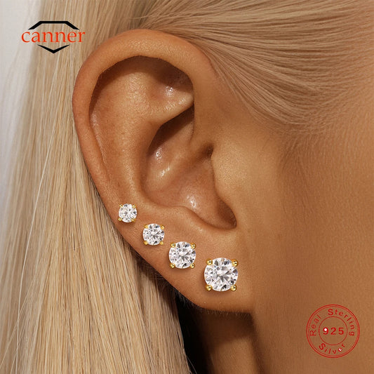 CANNER 0.25-1.2 Carat D Color Moissanite 925 Sterling Silver Stud Earring For Women Sparkling Piercing Earring Fine Jewelry Gift