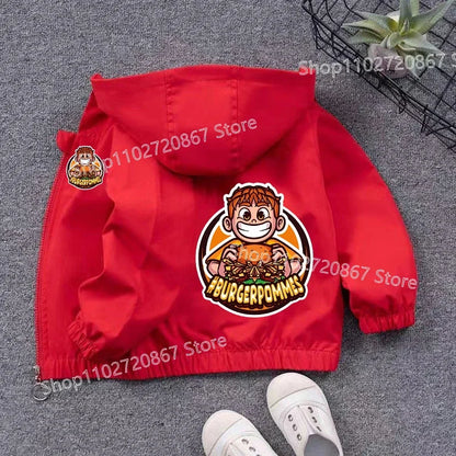 Burgerpommes Icrimax Kid Jacket Boy Anime Cartoon Windbreaker Hooded Trendy Cool Waterproof Top Coat Children's Clothing Gifts