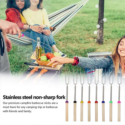 8Pcs Telescoping Barbecue Fork Stainless Steel Double Metal Skewers Roasting Stick Smores Skewer for Hot Dog BBQ Picnic Camping