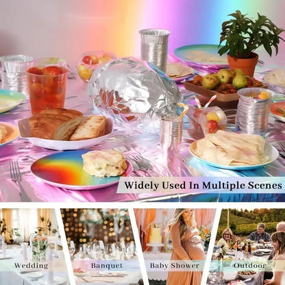 Disposable Shimmering Laser Rainbow Tablecloth Aluminum Film Tablecloth Decor for Birthday Wedding Parties Festive Supplies
