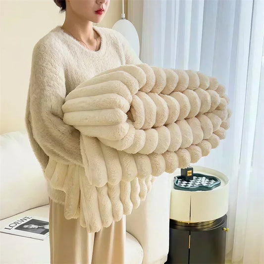 Imitation Rabbit Velvet Spring Autumn Warm Blankets or Blanket and Pillowcase Soft Fluffy Warmth Throw Blankets for Sofa Napping