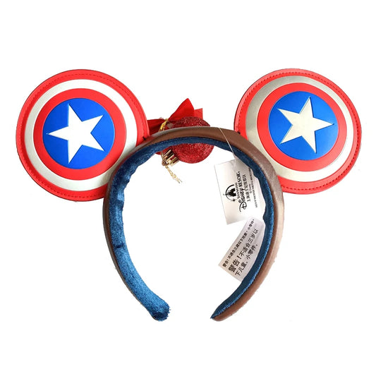Disney Captain America Shield Mickey Mouse Ear Headband PU Leather Disneyland Mickey Adult/Child Cosplay Girl Accessorie