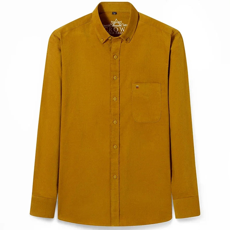 2023 Cotton Corduroy Autumn Winter Long Sleeve Regular Fit Mens Casual Shirt Warm Solid Men's Shirts With Pokets