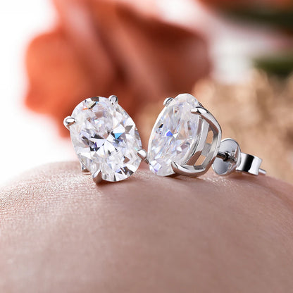 FEOBUR 0.5-4CT Oval Cut Moissanite Stud Earrings for Women 925 Sterling Silver Sparkling Diamond Ear Studs Wedding Jewelry GRA