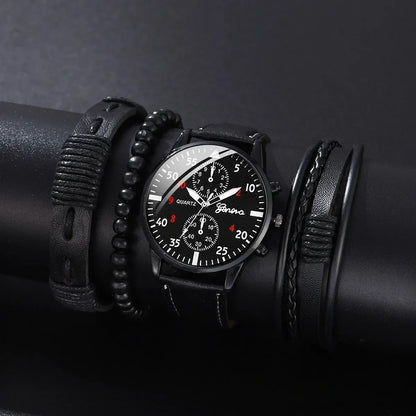 4/2/1pcs New Men Sports Watches Set Man Business Quartz Wristwatch Luxury Brown Leather Bracelet Men Casual Clock Watch（No Box）