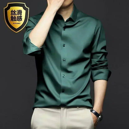 X-6XL Orange Men's Long Sleeve Shirt Luxurious Wrinkle Resistant and Non ironing Solid Business Casual Dress Shirt