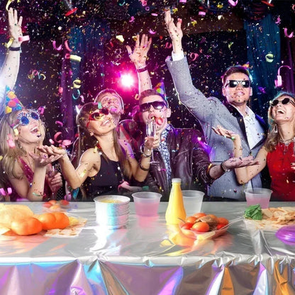 Disposable Shimmering Laser Rainbow Tablecloth Aluminum Film Tablecloth Decor for Birthday Wedding Parties Festive Supplies
