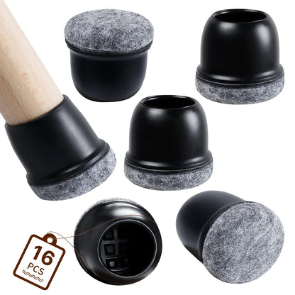 16PCS Chair Leg Protectors Anti- Slip Silicone 360°Felt Pad Bottom Wrapped Thickening Furniture Leg Cover for Hardwood Floors