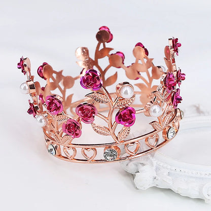 Luxury Flower Crown Small Tiaras For Doll Diadem Girls Birthday Bridal Wedding Hair Jewelry Prom Crown Cake Topper Ornaments