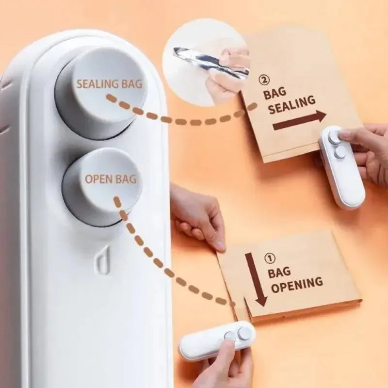 Plastic Bag Sealer Mini 2in1 Portable Plastic Bags Sealing Machine Thermal Sealants Handheld Food Storage Packaging Heat Sealer