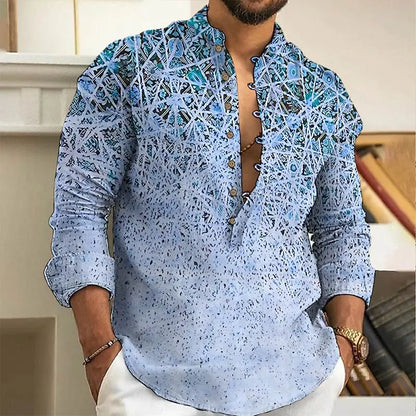 2025 Men's Fashion Spring and Autumn Long sleeved Linen Shirt Button Comfortable Fabric Street Trend