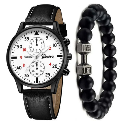 4/2/1pcs New Men Sports Watches Set Man Business Quartz Wristwatch Luxury Brown Leather Bracelet Men Casual Clock Watch（No Box）