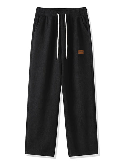 Winter Thick Warm Corduroy Sweatpants Men Fleece Liner Drawstring Straight Loose Track Pants Male Casual Fleece Thermal Trousers