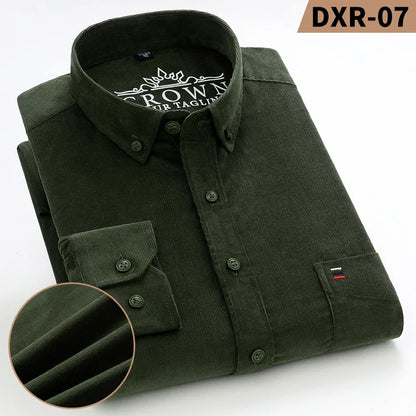 2023 Cotton Corduroy Autumn Winter Long Sleeve Regular Fit Mens Casual Shirt Warm Solid Men's Shirts With Pokets