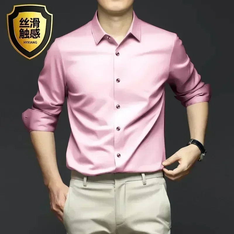 X-6XL Orange Men's Long Sleeve Shirt Luxurious Wrinkle Resistant and Non ironing Solid Business Casual Dress Shirt