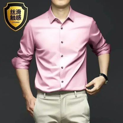 X-6XL Orange Men's Long Sleeve Shirt Luxurious Wrinkle Resistant and Non ironing Solid Business Casual Dress Shirt