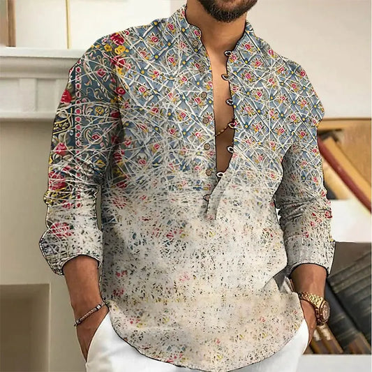 2025 Men's Fashion Spring and Autumn Long sleeved Linen Shirt Button Comfortable Fabric Street Trend