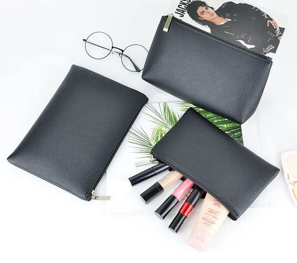 Customized Name PU Cosmetic Bag Large Capacity Three-Piece Set Women's Storage Bag Portable Lipstick Waterproof Wash Bag
