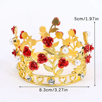 Luxury Flower Crown Small Tiaras For Doll Diadem Girls Birthday Bridal Wedding Hair Jewelry Prom Crown Cake Topper Ornaments