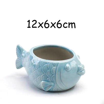 European Style Cute Fleshy Flowerpot Pocelain Blue Fish Macetas Vase Home Garden Mini Bonsai Cactus Flower Pot Balcony Decor