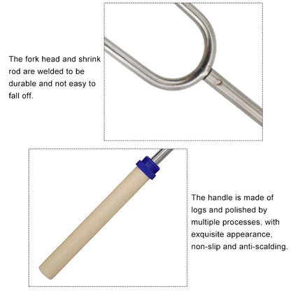 8Pcs Telescoping Barbecue Fork Stainless Steel Double Metal Skewers Roasting Stick Smores Skewer for Hot Dog BBQ Picnic Camping