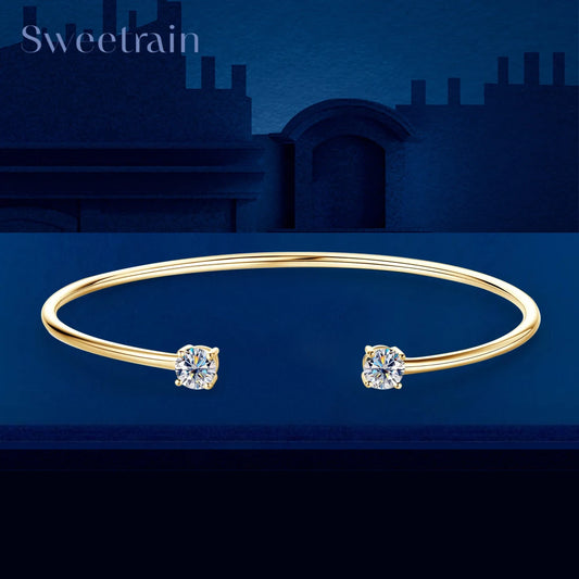 Sweetrain 0.5CT Moissanite Bangle for Women 5mm Lab Created Diamond Bracelet 100% Real 925 Sterling Silver Opening Cuff Bangle