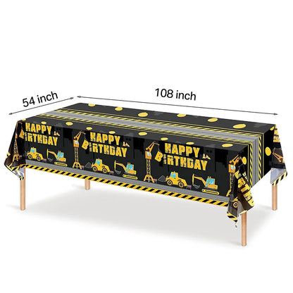 construction truck party tablecloth table runner Engineering excavator theme table cover boy construction birthday party decor