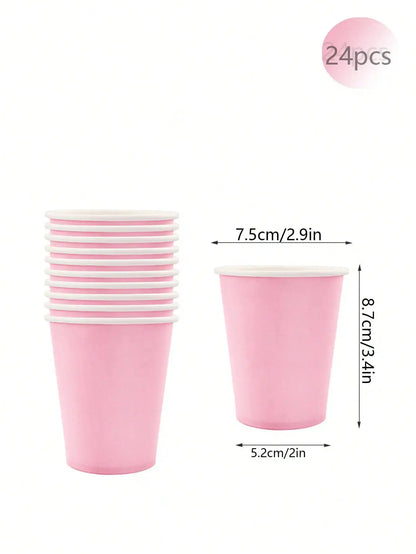 Pink Party Supplies Set Include Paper Plastic Spoons Forks Knives 9/7 Inch Disposable Dinner Dessert Plates