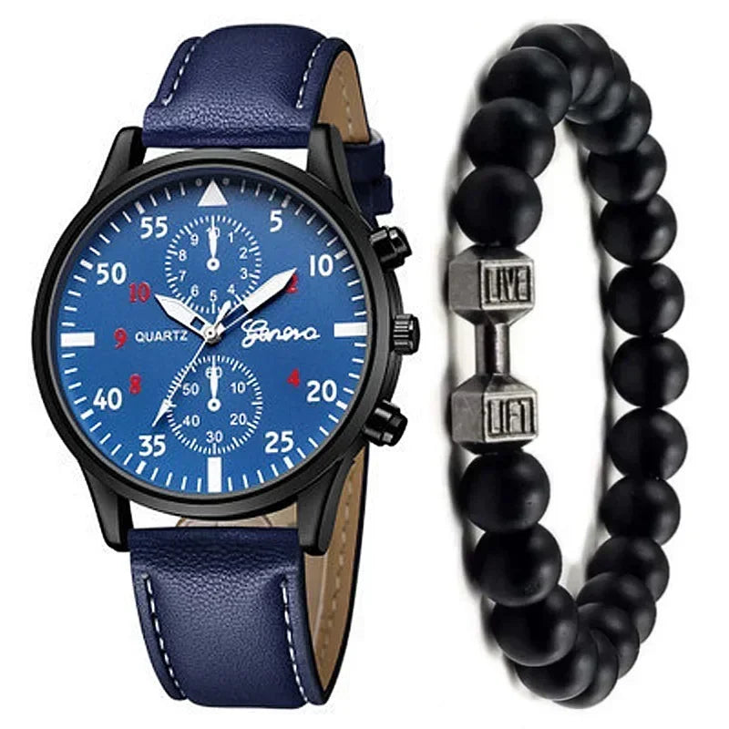 4/2/1pcs New Men Sports Watches Set Man Business Quartz Wristwatch Luxury Brown Leather Bracelet Men Casual Clock Watch（No Box）