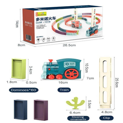 60 Pcs Domino Train Set Automatic Domino Laying Train Educational Toy for Early Learning Perfect Boys Gift and Creative Play