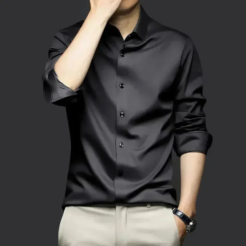 X-6XL Orange Men's Long Sleeve Shirt Luxurious Wrinkle Resistant and Non ironing Solid Business Casual Dress Shirt
