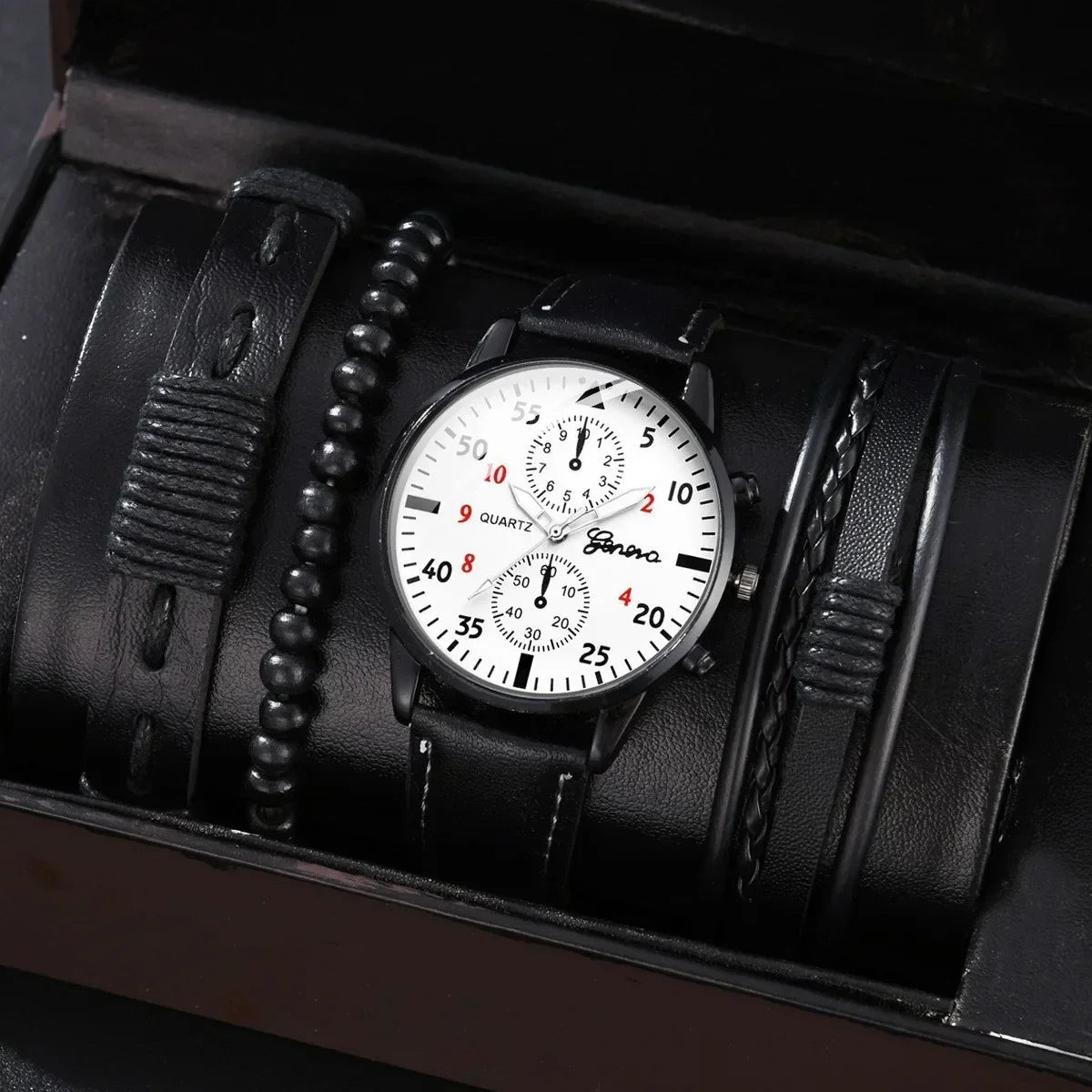 4/2/1pcs New Men Sports Watches Set Man Business Quartz Wristwatch Luxury Brown Leather Bracelet Men Casual Clock Watch（No Box）